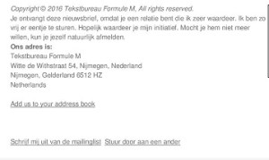 Voettekst van een nieuwsbrief