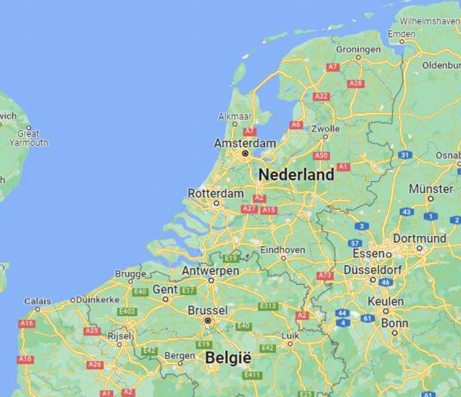 Locatie: Landkaart van Nederland, België. 