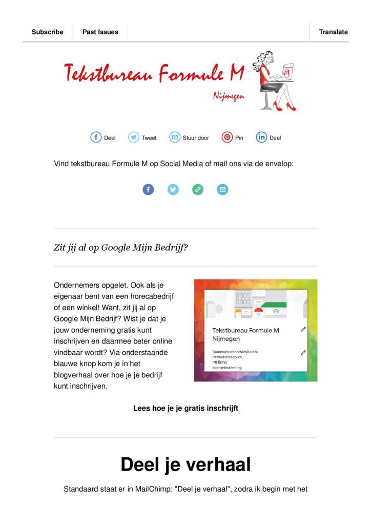 Voorbeeld nieuwsbrief Formule M